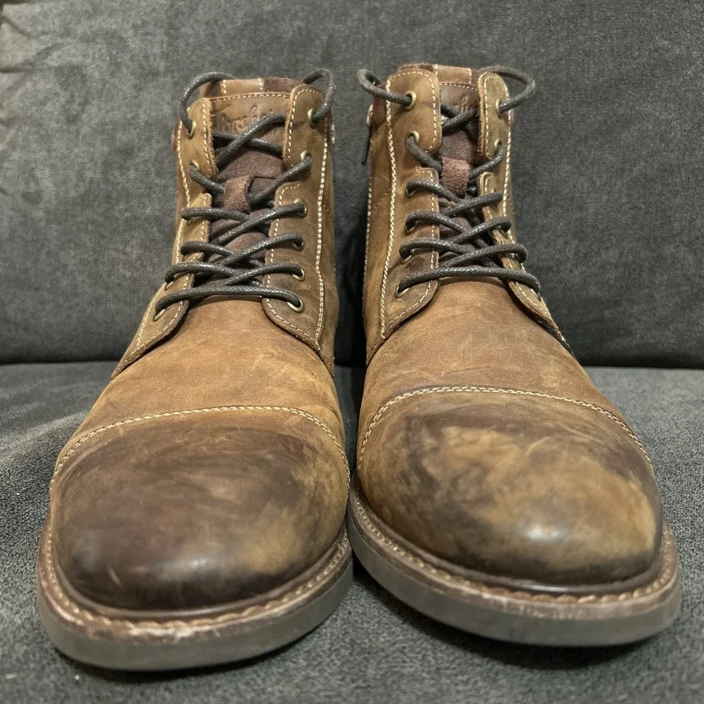 Florsheim Boots Mens 10 Brown Leather Lace Up Side Zip Cap Toe Rugged Shoe Moto
